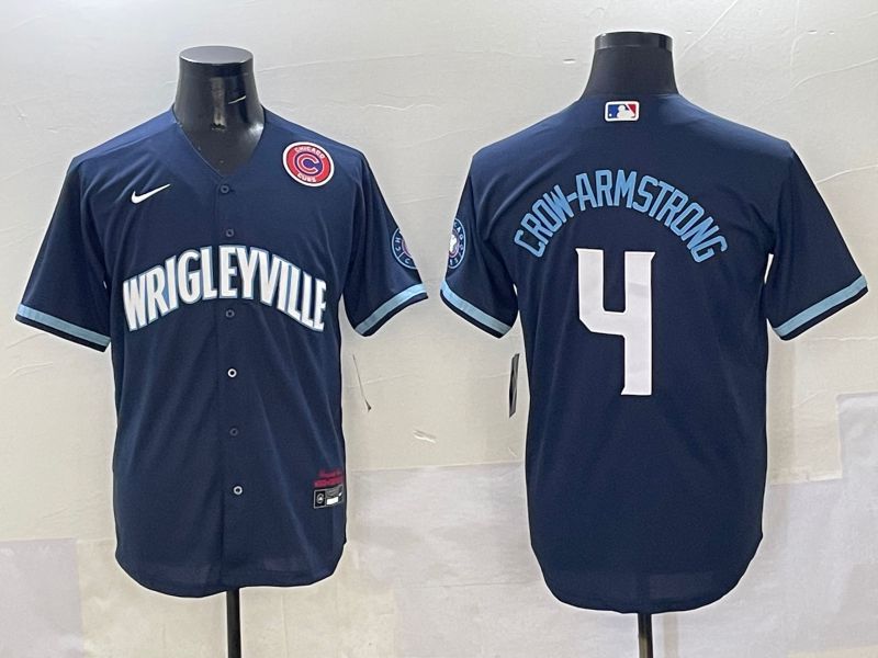 Men Chicago Cubs 4 Crow-Armstrong Dark Blue City Edition 2025 Nike MLB Jersey style 18